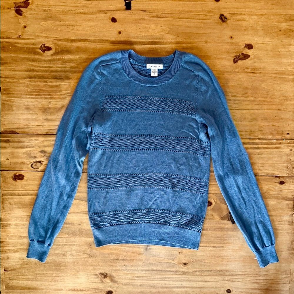 Athleta Pointelle Cottage Blue Crewneck Sweater | S